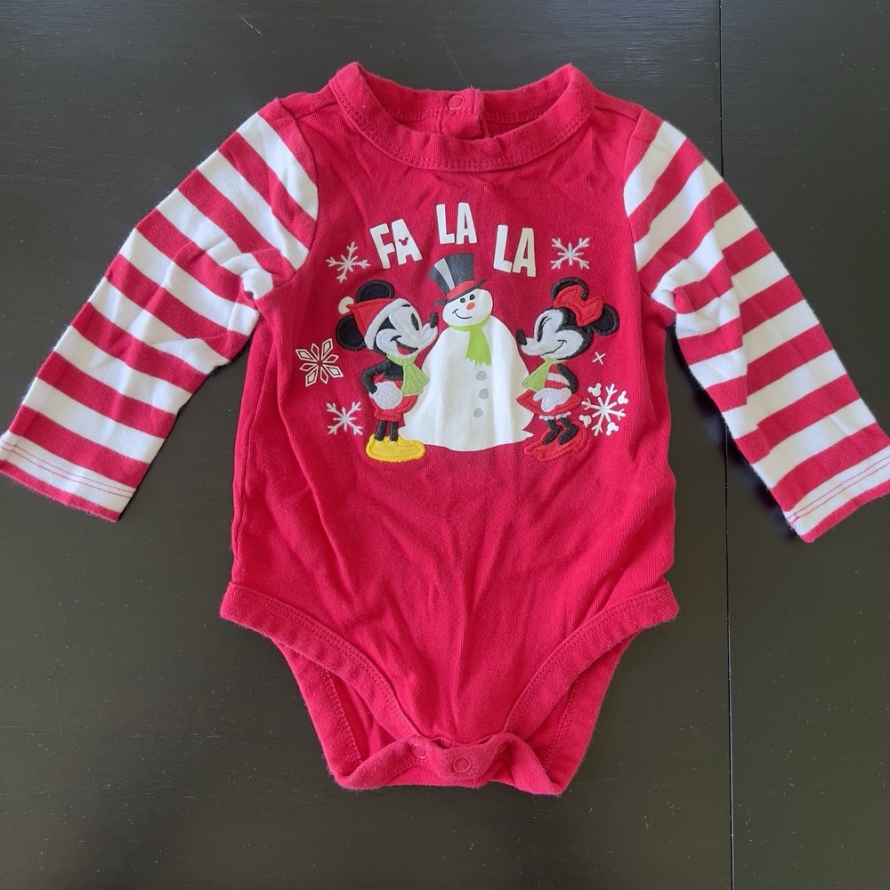 Disney Parks One piece bodysuit Christmas Candy Cane‎ Size 9-12 Months Mickey